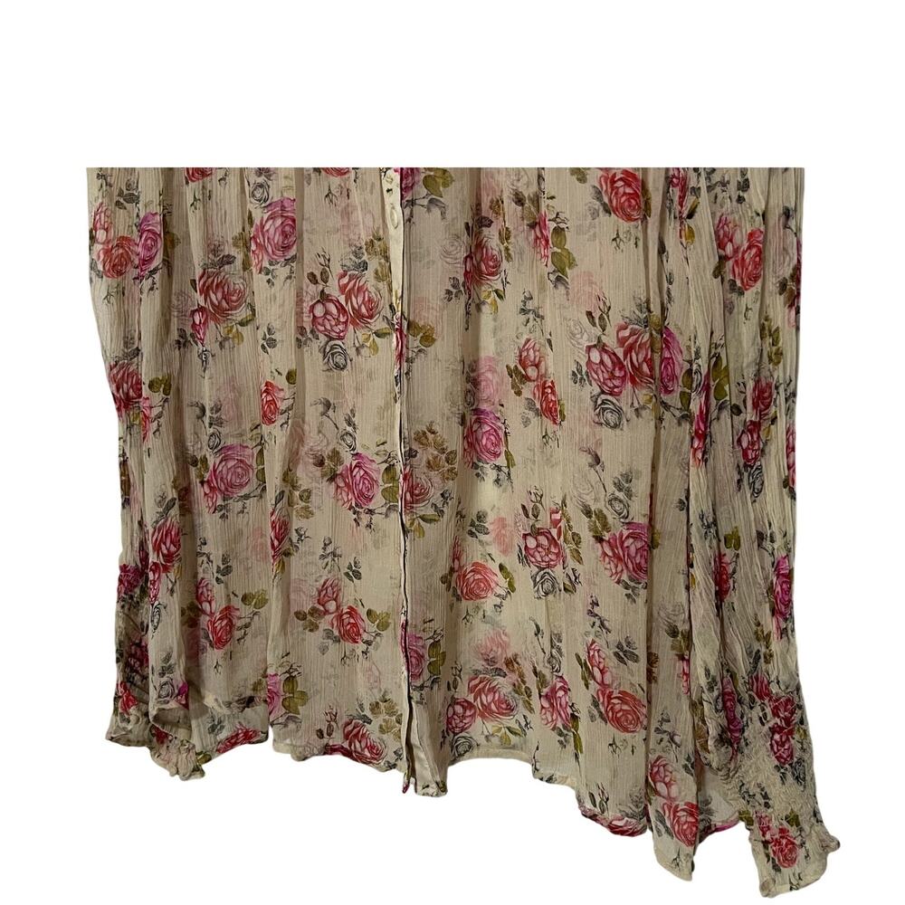Sundance Small Amelia Floral Sheer Blouse Bohemian Ruffled Sleeves Button-up - Picture 6 of 13